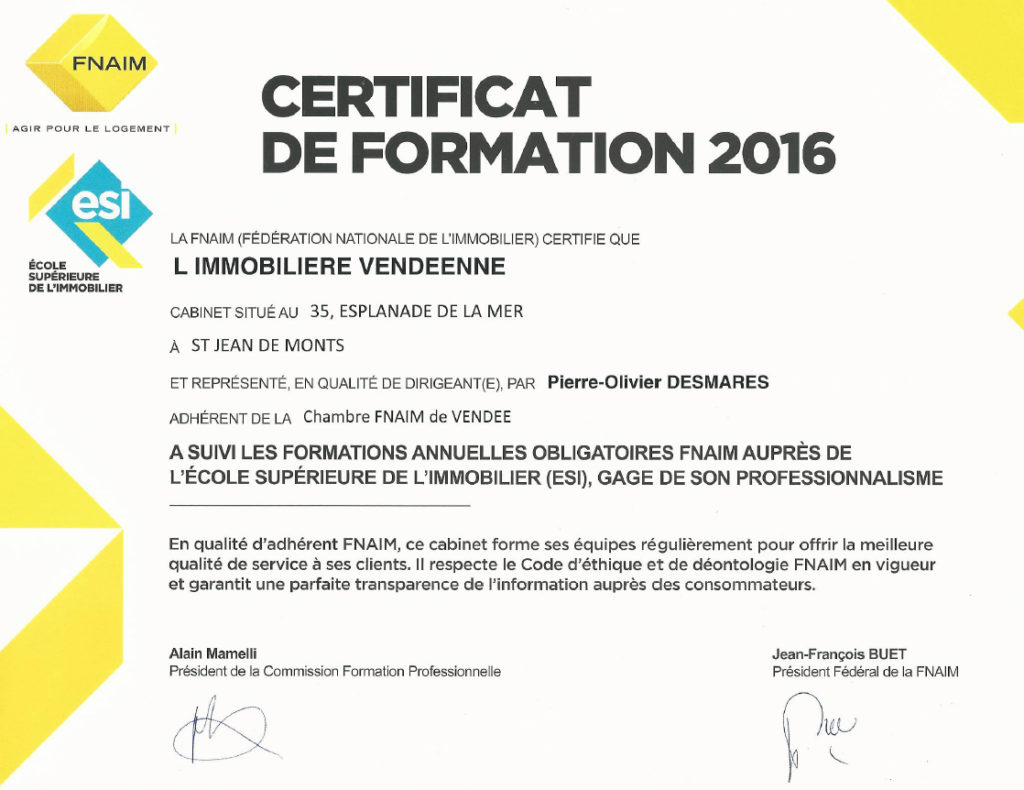 certificat-formation-2016-fnaim-agence-limmobiliere-vendeenne-vendee